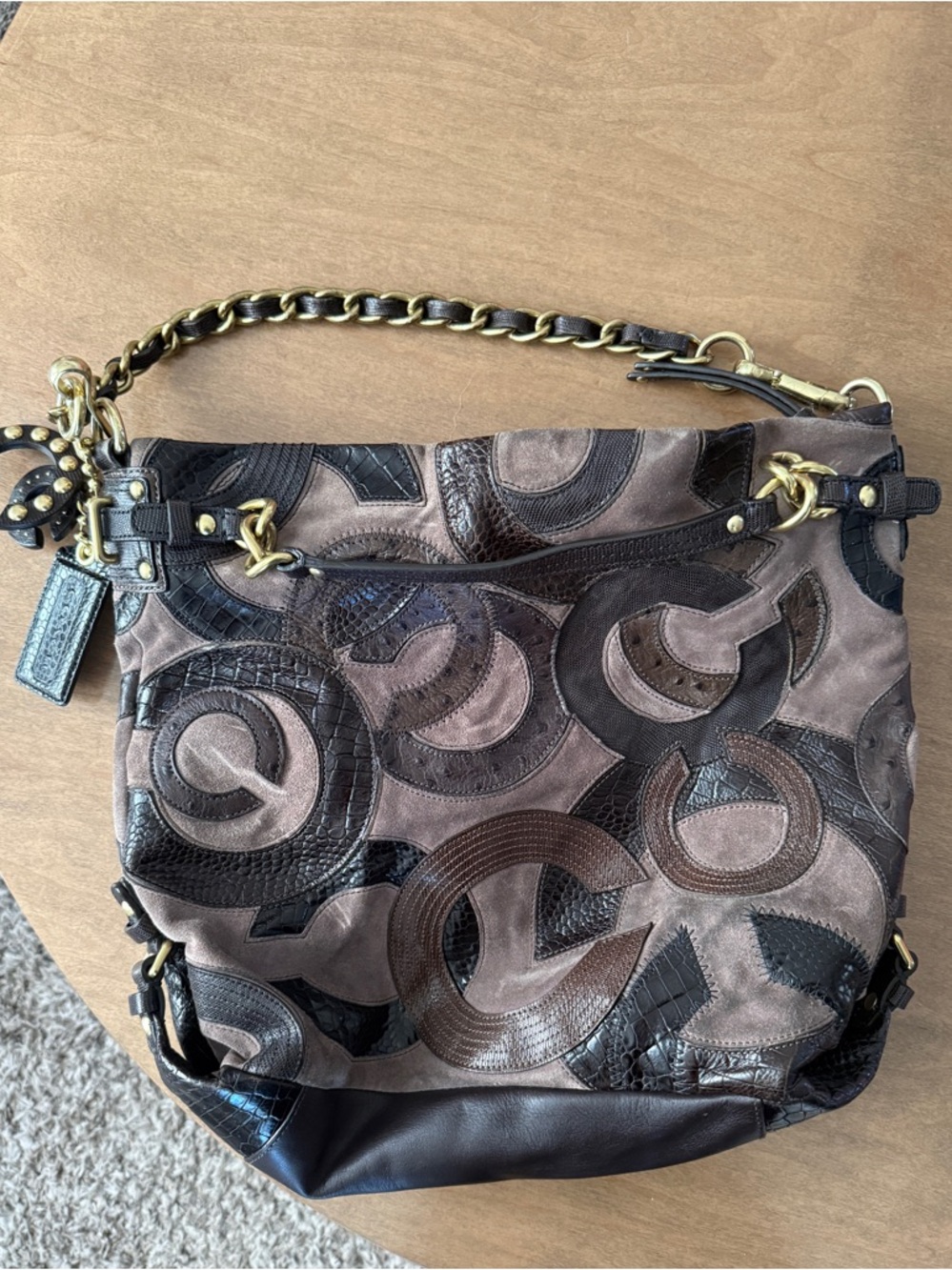 Vintage Coach y2k Brooke Patchwork Hobo Shoulder Bag with Chain Strap